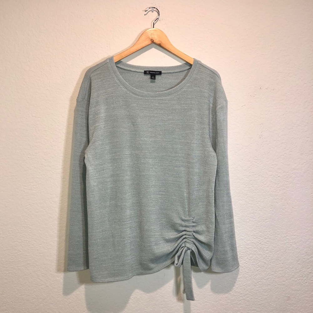INC Mint-Green Ruched-Hem Bow Sweater